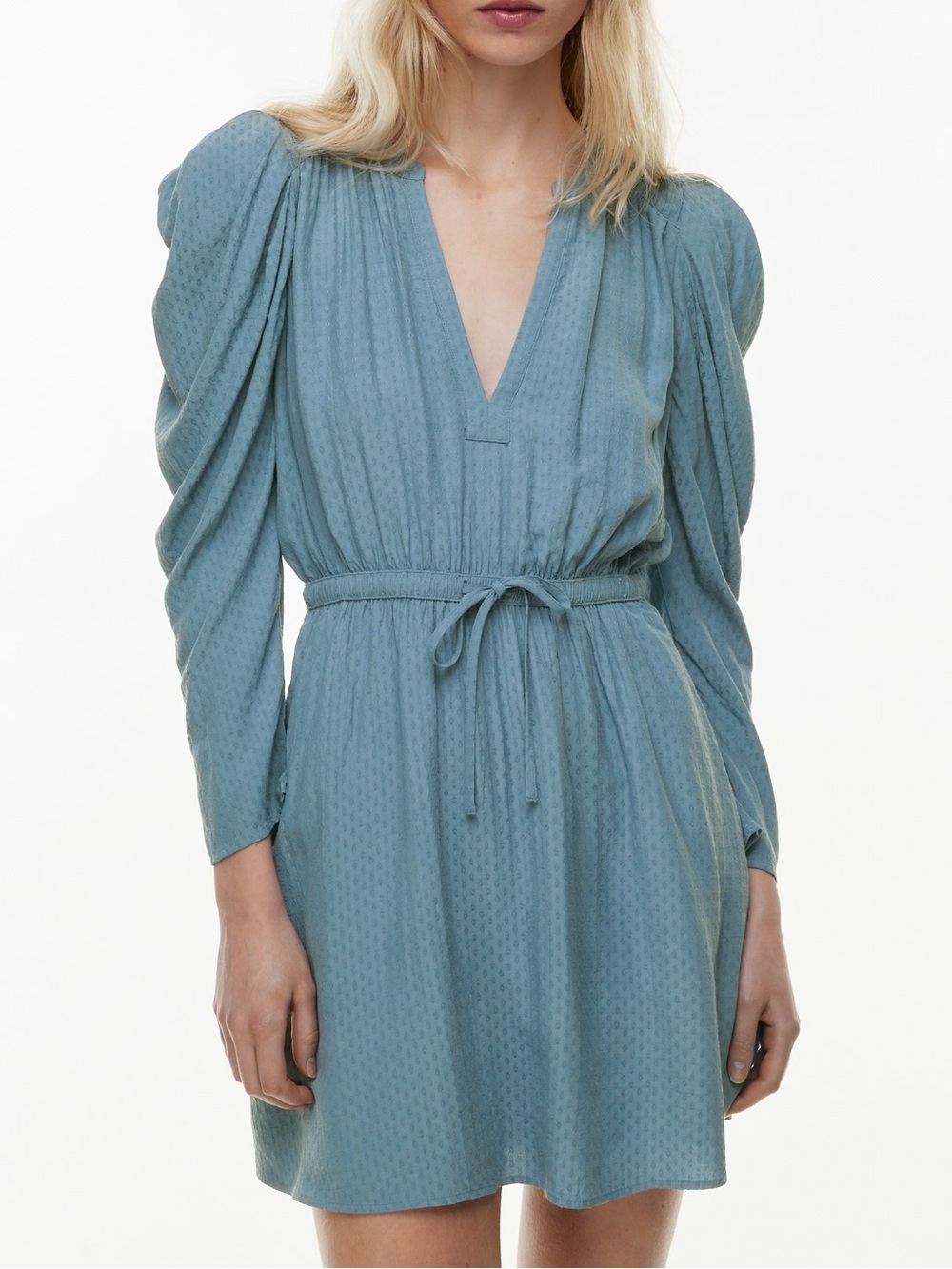 Aritzia Little Moon Sojourn Blueprint L/S Mini Dress Puff Sleeve NWT Sz L